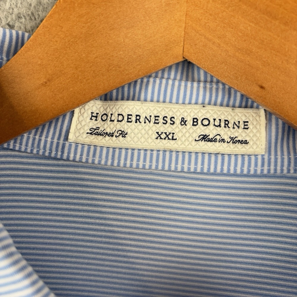 Holderness & Bourne Polo Shirt Men 2XL Blue White Striped Tailored Fit Golf - Picture 4 of 8